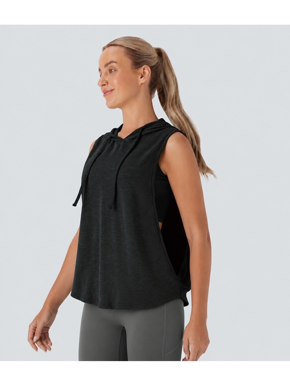 Halara Hooded Drawstring Sleeveless Workout Tank Top Black Size XL
